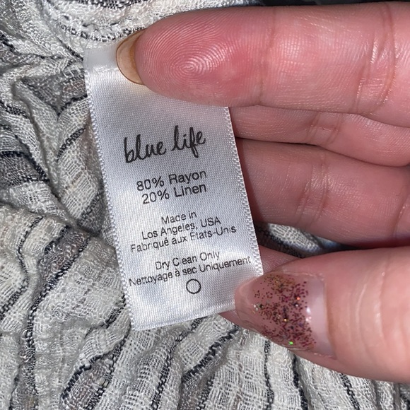 Blue Life Rayon/Linen Blend White/Grey Striped Strapless Boho Jumpsuit Size M - Picture 11 of 12